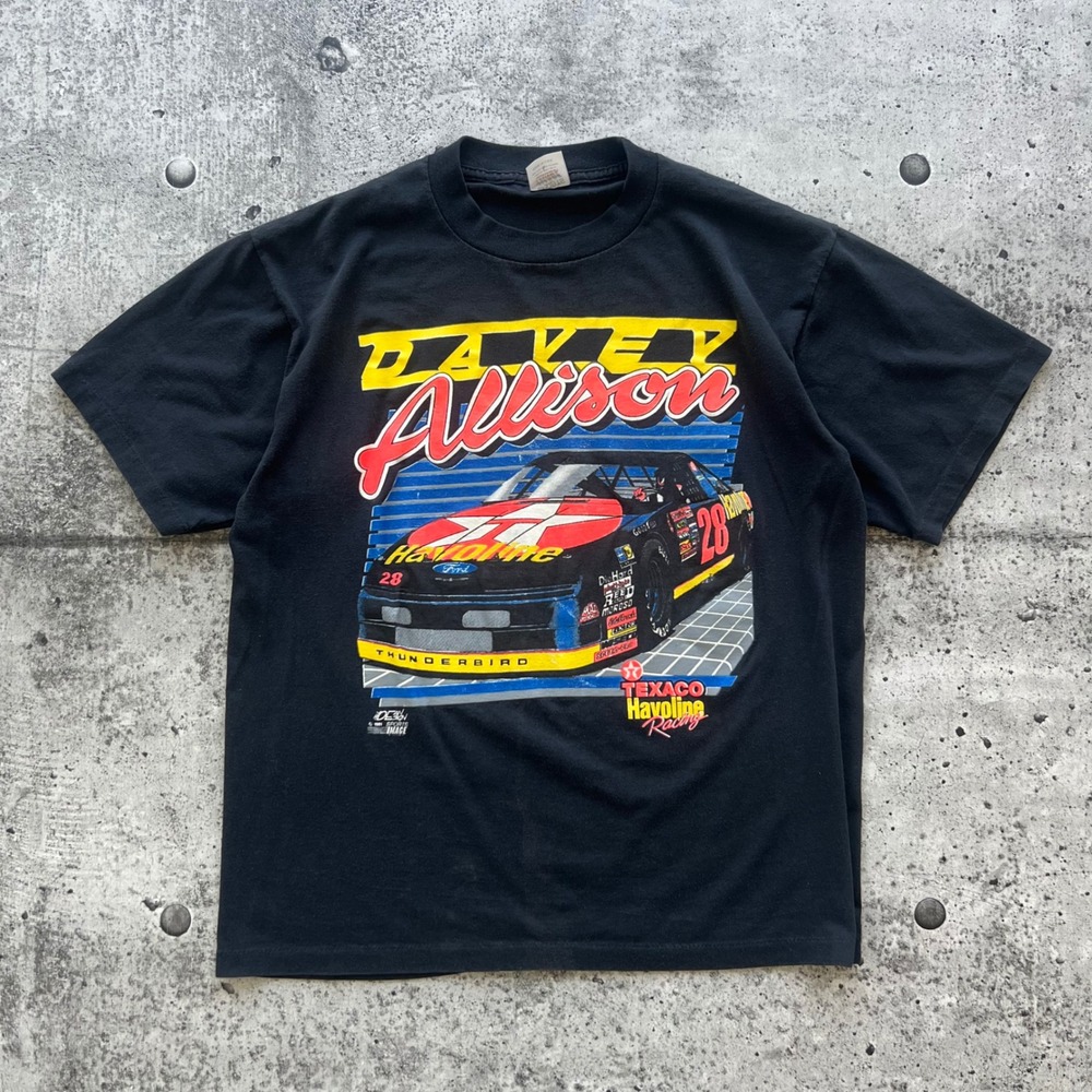 Vintage Davey Allison T-Shirt Mens Large Black Nascar Racing Ford Texaco 90s